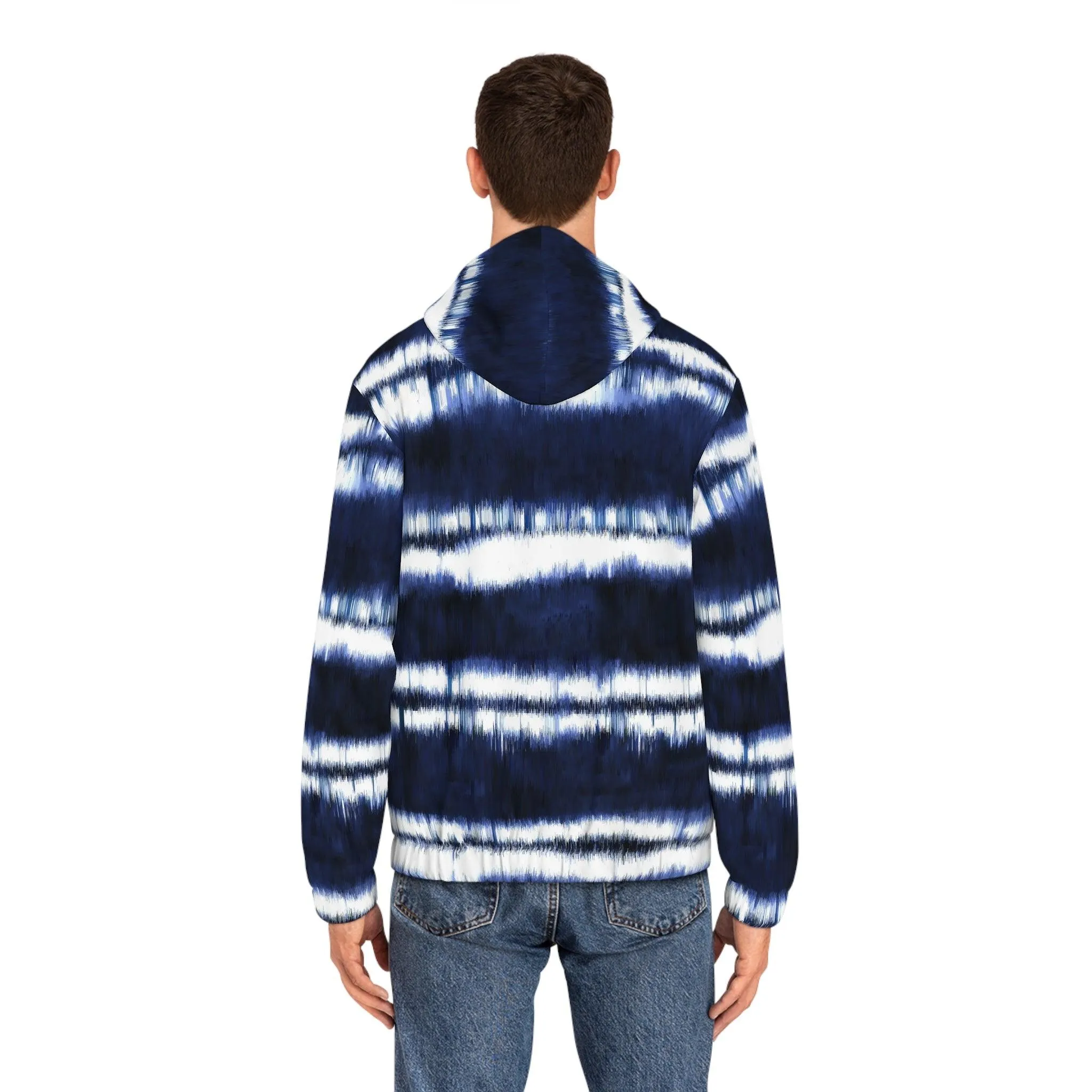 White Lines on Blue Men's Full-Zip Hoodie (AOP)