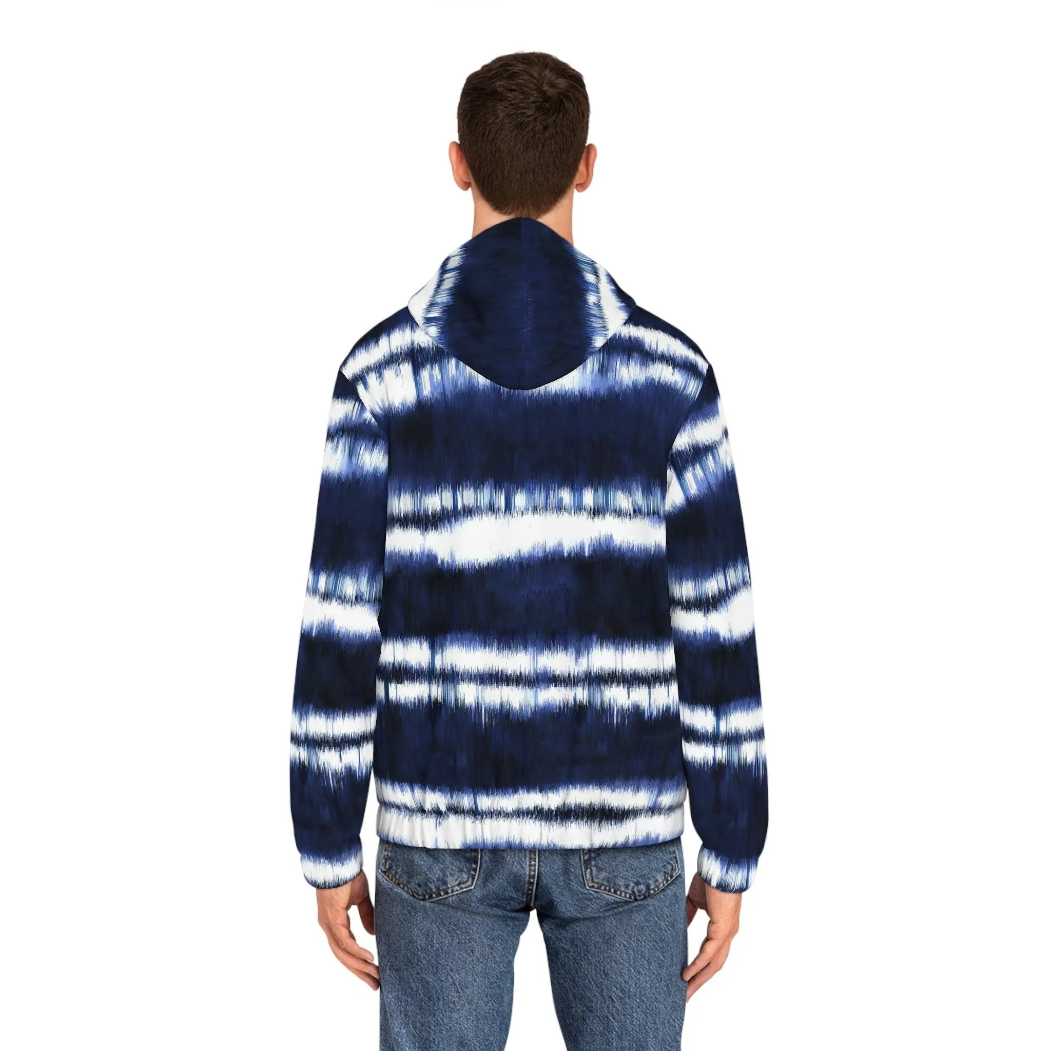 White Lines on Blue Men's Full-Zip Hoodie (AOP)