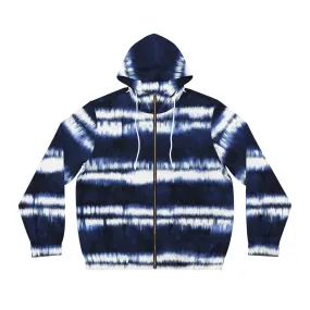 White Lines on Blue Men's Full-Zip Hoodie (AOP)