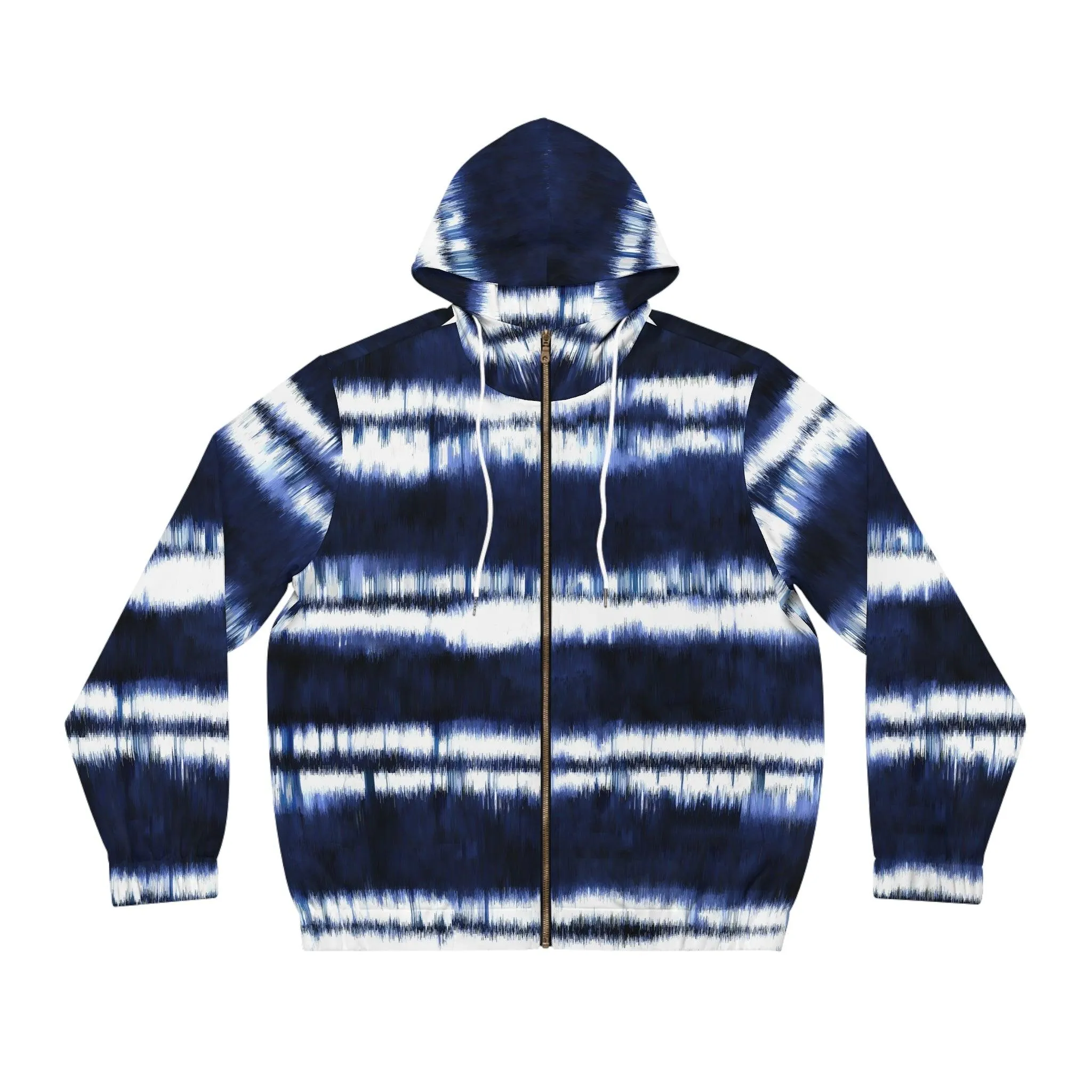 White Lines on Blue Men's Full-Zip Hoodie (AOP)