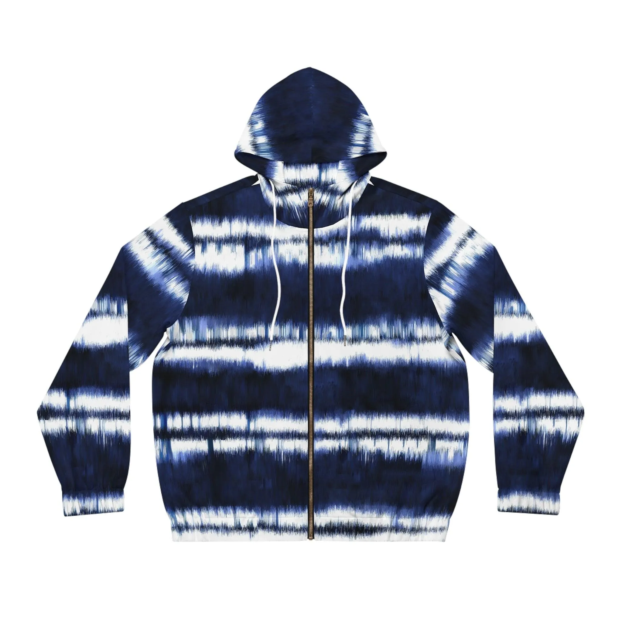 White Lines on Blue Men's Full-Zip Hoodie (AOP)