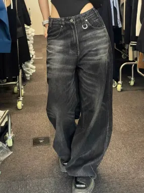 Wiaofellas  -  Vintage Black Wide Leg Jeans Women Oversized High Street Korean Fashion Baggy Denim Trousers Grunge Y2k Female Hip Hop