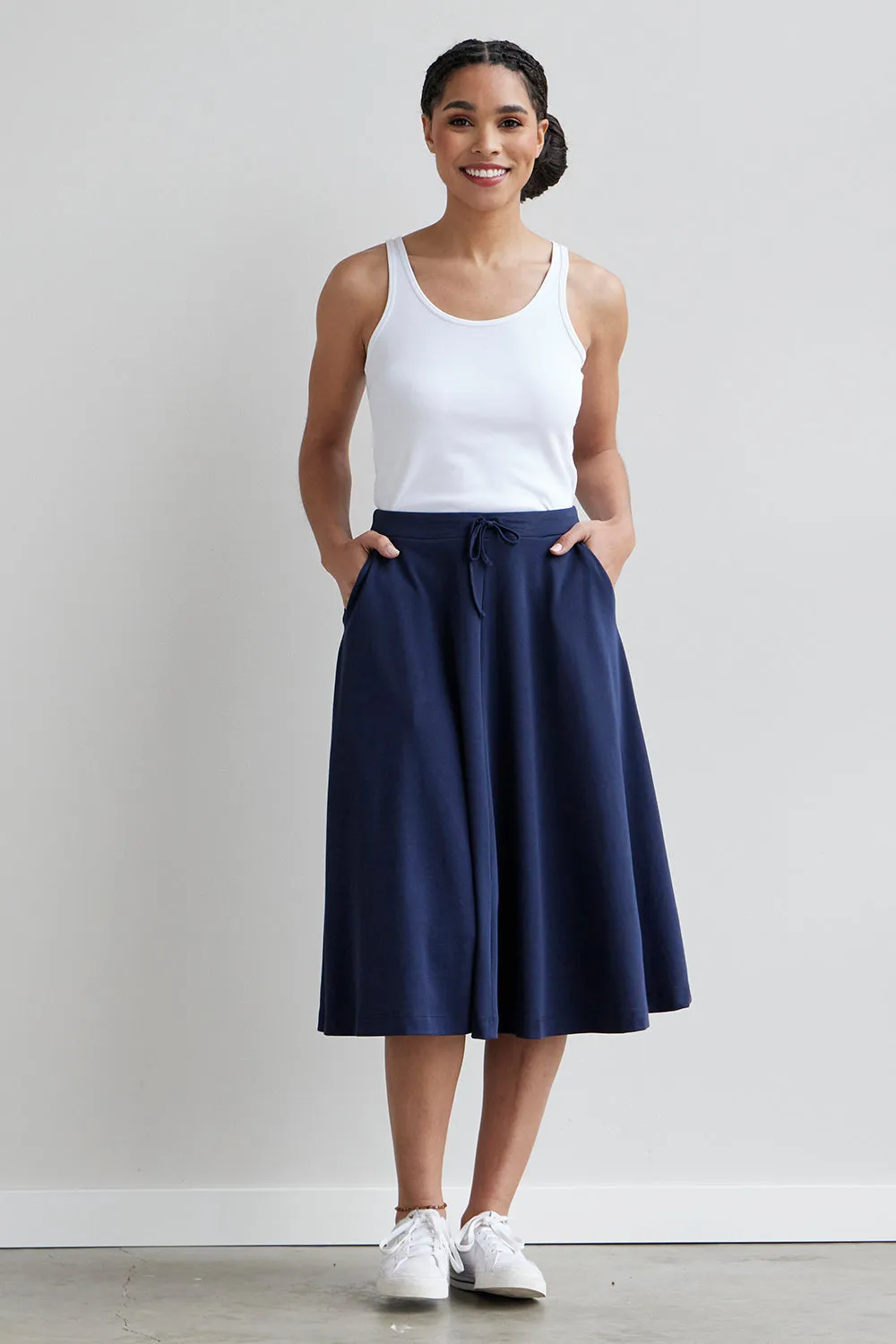Women's 100% Organic Cotton Midi Skirt with Pockets