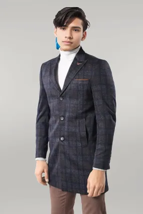 WSS Plaid Over Knee Smoked Men Coat  - Singen