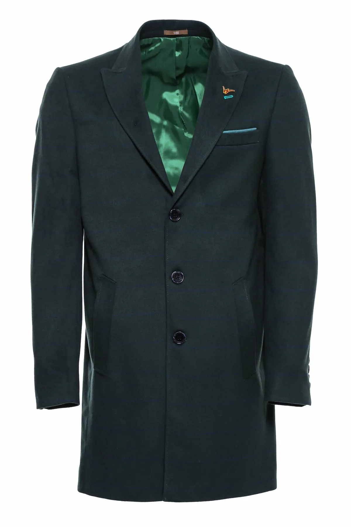 WSS Wide Pointed Collar Green Men Coat  - Singen