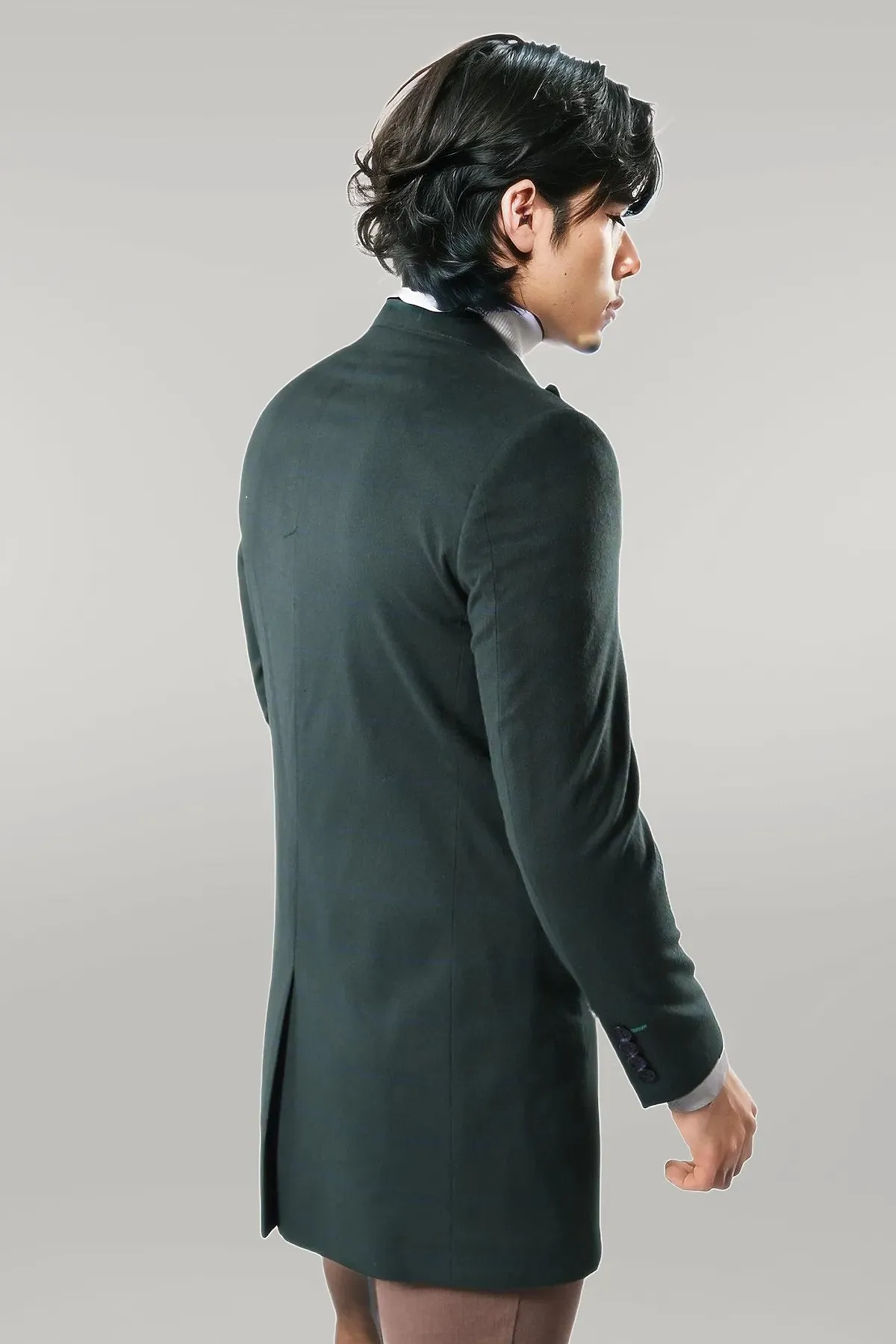 WSS Wide Pointed Collar Green Men Coat  - Singen